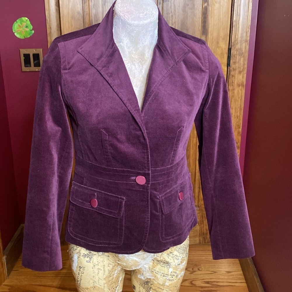 Talbots Petites Grape Purple Festive Velvet Blazer Jacket Sz 2 P - Picture 6 of 12